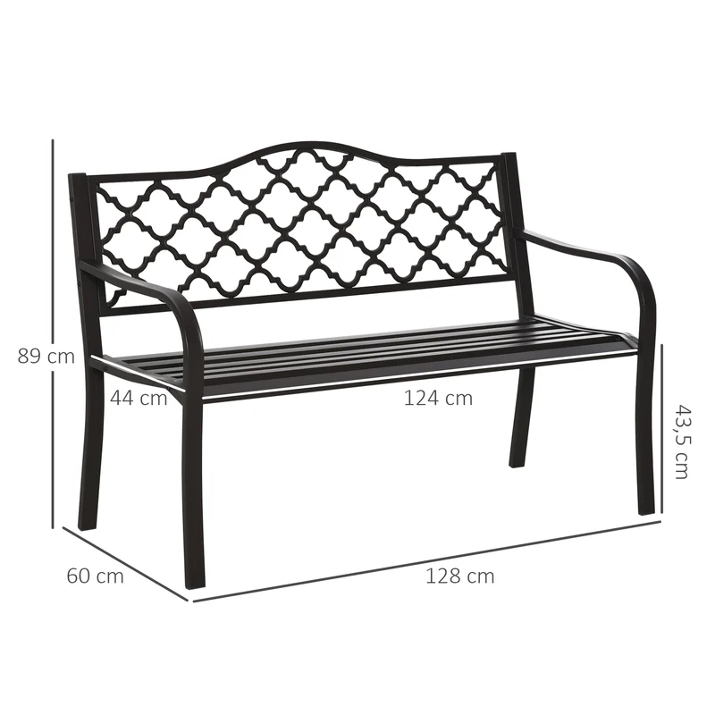Banc 3 places jardin terrasse 128 x 60 x 89 cm assise profonde dossier incliné ergonomique rustique stable en métal brun 21_0004593