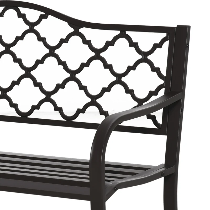 Banc 3 places jardin terrasse 128 x 60 x 89 cm assise profonde dossier incliné ergonomique rustique stable en métal brun 21_0004593