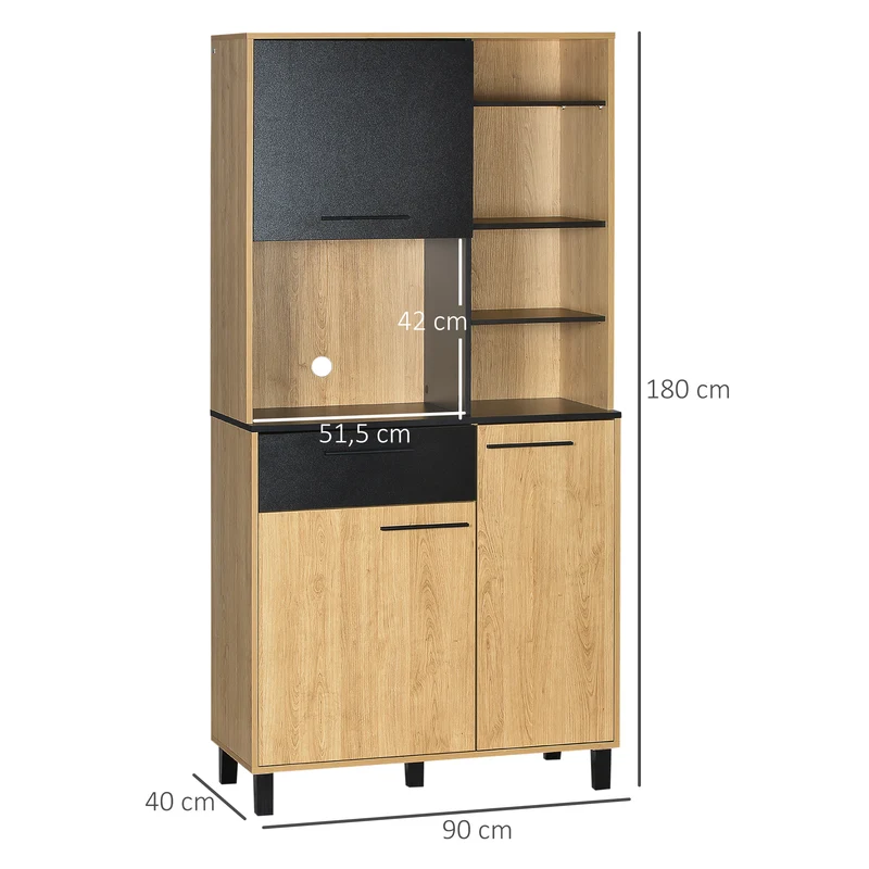 Armoire de cuisine multi rangements 90 x 40 x 180 cm avec tiroir passe câbles contemporain en panneau de particules noir 21_0002298