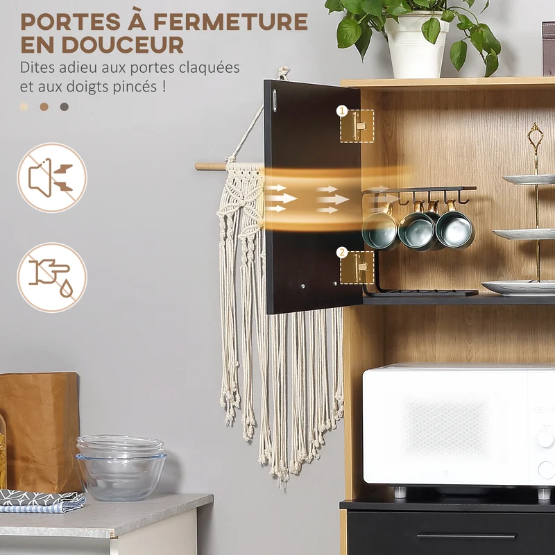 Armoire de cuisine multi rangements 90 x 40 x 180 cm avec tiroir passe câbles contemporain en panneau de particules noir 21_0002298