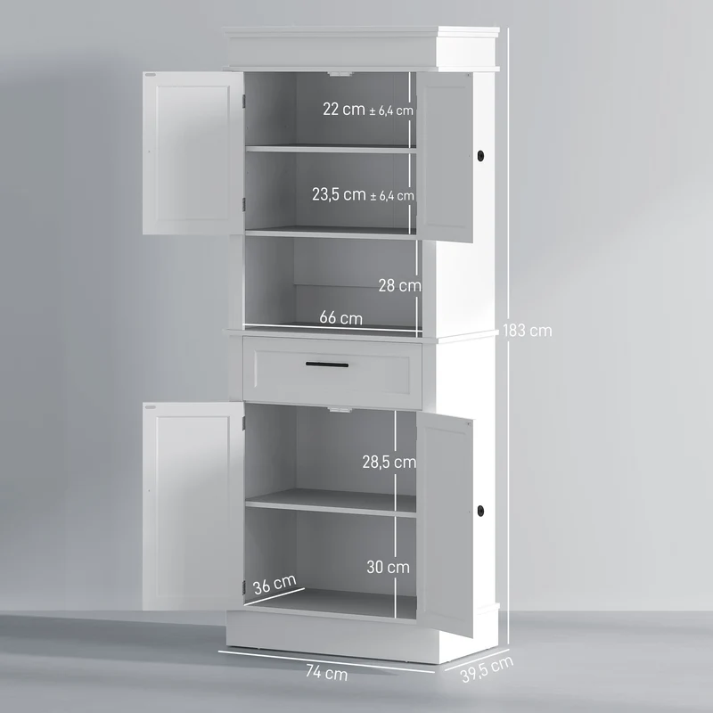 Armoire de cuisine multi rangements 74 x 39,5 x 183 cm niche micro-ondes finition chic contemporain pratique en MDF blanc 21_0002194