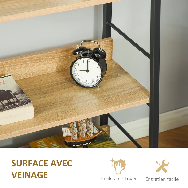 Étagère bibliothèque inclinée 70 x 35 x 150 cm 5 niveaux rangement montage facile style industriel en MDF chêne clair 21_0002376