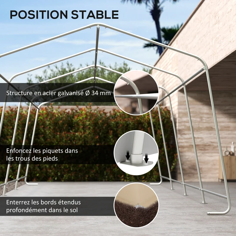 Tente garage abri voiture 618 x 330 x 240 cm protection imperméable étanche porte zippée industriel en polyéthylène kaki 21_0004839