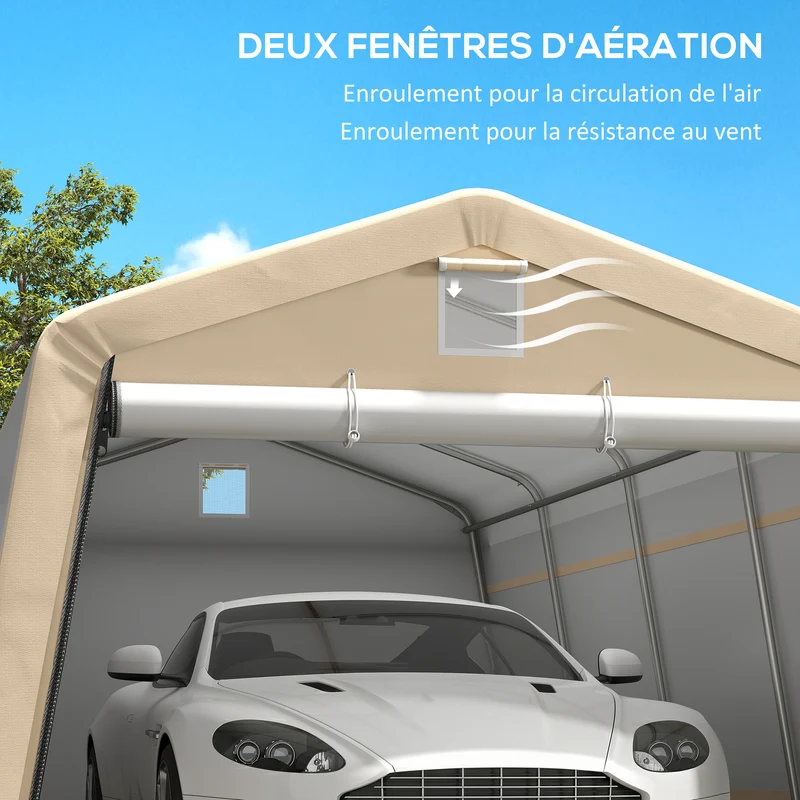 Tente garage abri voiture 618 x 330 x 240 cm protection imperméable étanche porte zippée industriel en polyéthylène kaki 21_0004839