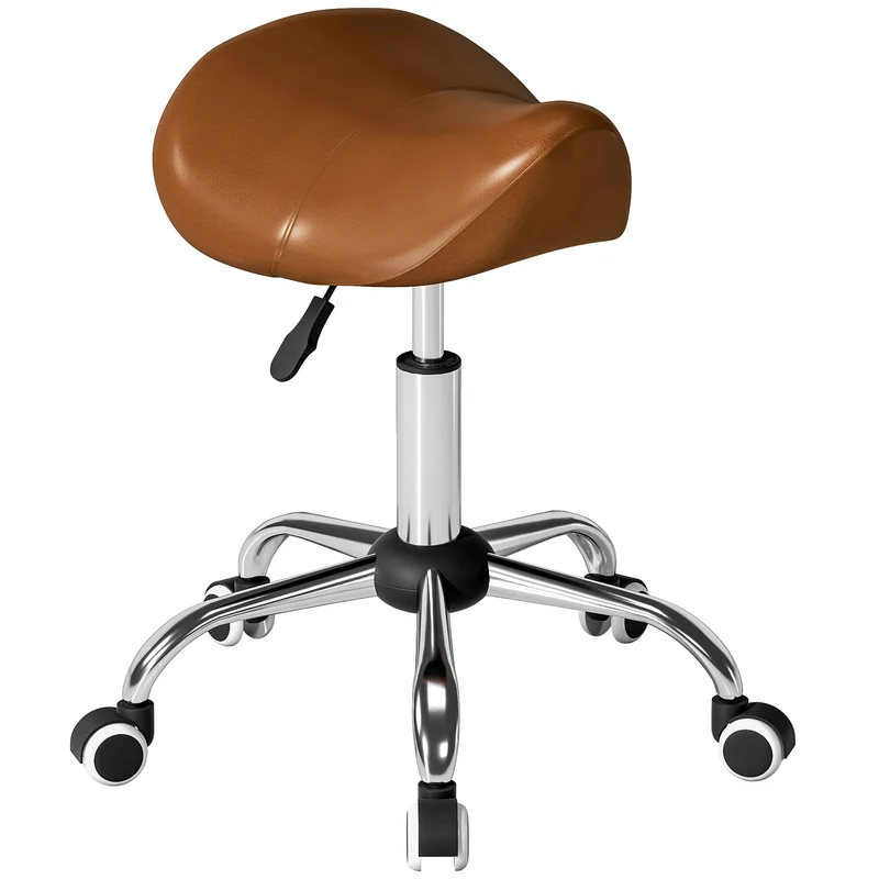 Tabouret de massage selle ergonomique 52 x 53 x 49-61 cm hauteur réglable assise confortable contemporain en PU marron 21_0000778