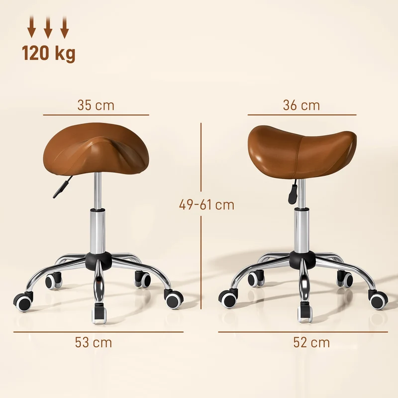 Tabouret de massage selle ergonomique 52 x 53 x 49-61 cm hauteur réglable assise confortable contemporain en PU marron 21_0000778