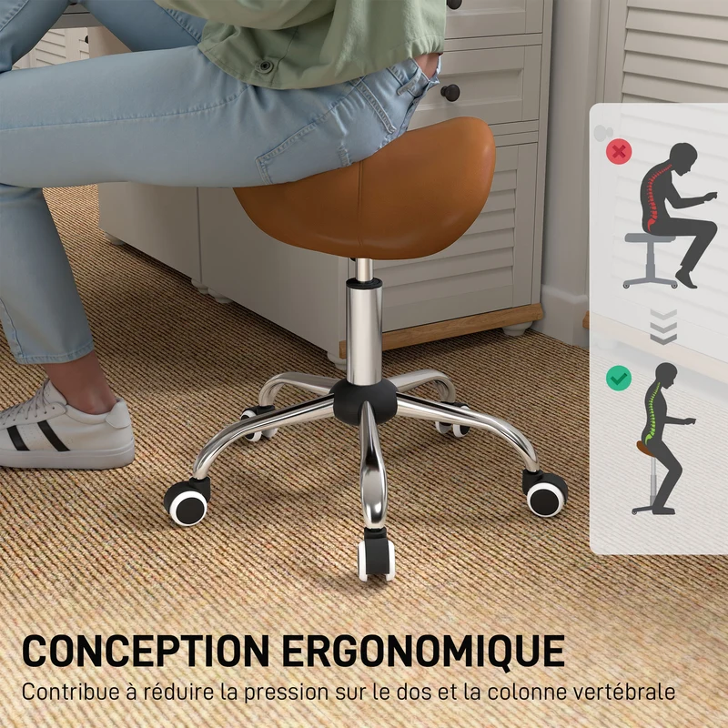 Tabouret de massage selle ergonomique 52 x 53 x 49-61 cm hauteur réglable assise confortable contemporain en PU marron 21_0000778