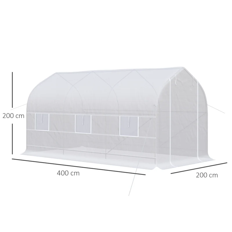 Serre tunnel de potager très spacieuse 400 x 200 x 200 cm isolation ventilation moderne épuré en polyéthylène blanc 21_0004203