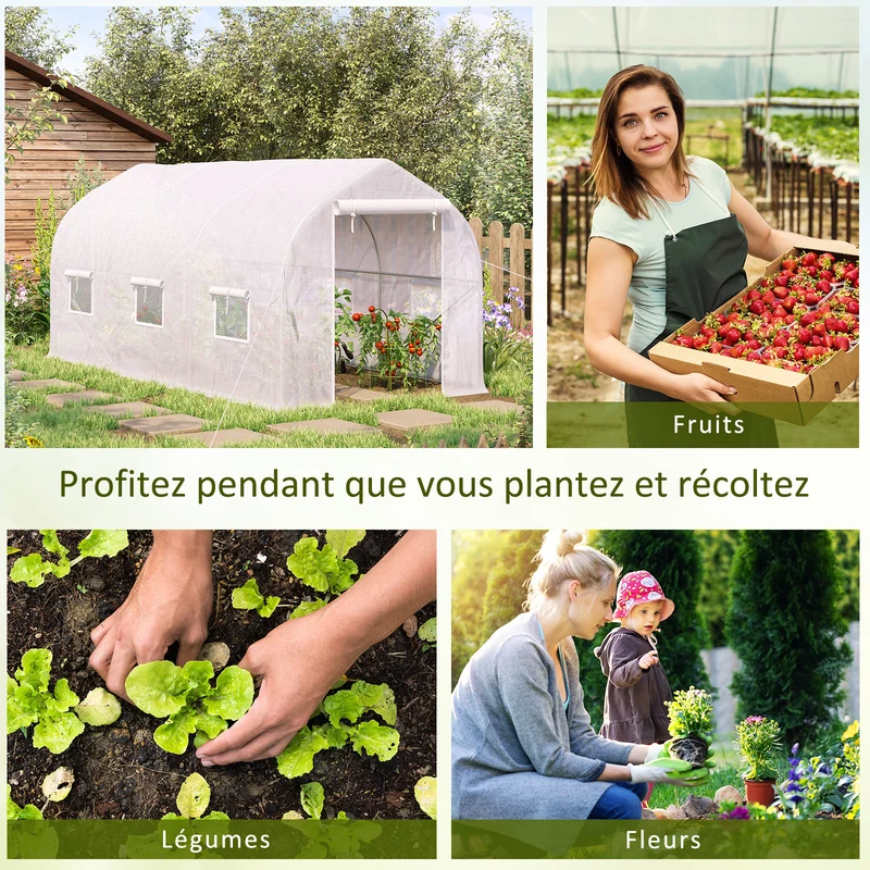 Serre tunnel de potager très spacieuse 400 x 200 x 200 cm isolation ventilation moderne épuré en polyéthylène blanc 21_0004203