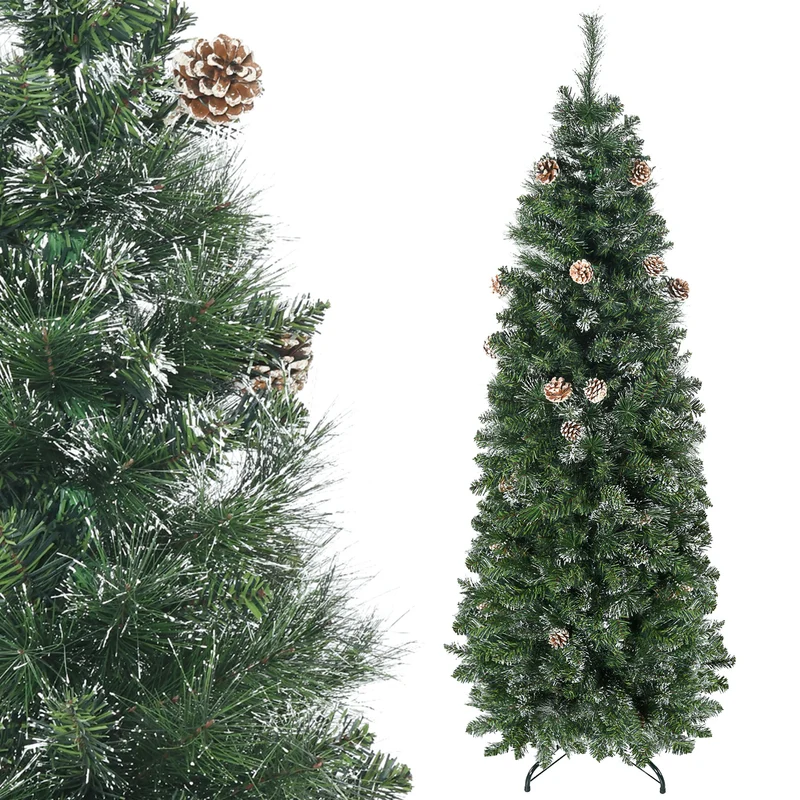 Sapin de noël artificiel 65 x 180 cm 618 branches denses ignifugé montage rapide classique décoratif en plastique vert 21_0001289