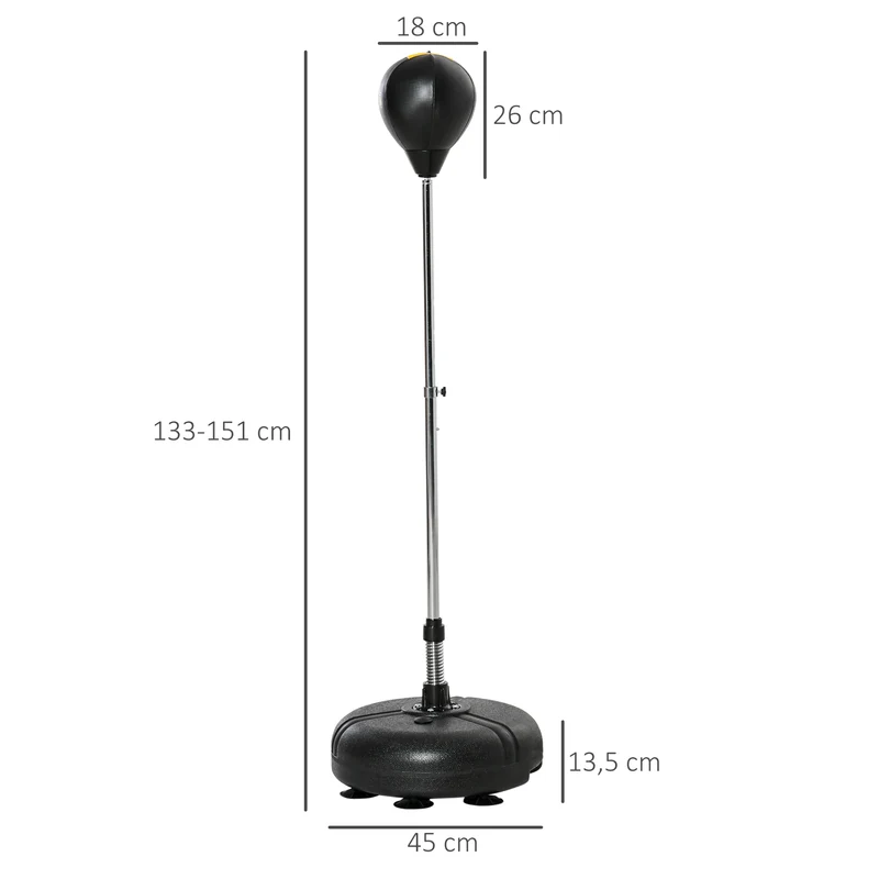 Sac de frappe sur pied 45 x 45 x 133-151 cm réglable base lestée moderne design touche contemporaine en plastique noir 21_0006799