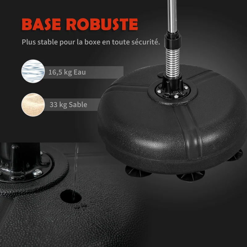 Sac de frappe sur pied 45 x 45 x 133-151 cm réglable base lestée moderne design touche contemporaine en plastique noir 21_0006799