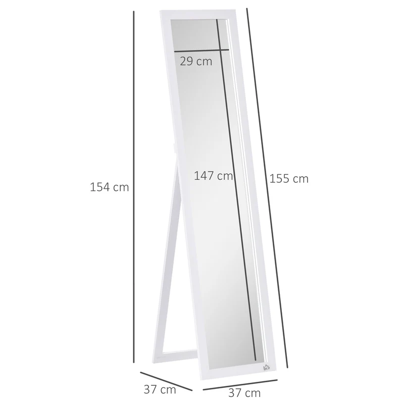 Miroir sur pied et mural rectangulaire chambre 37 x 37 x 154 cm anti éclat pose au sol contemporain épuré en MDF blanc 21_0001473