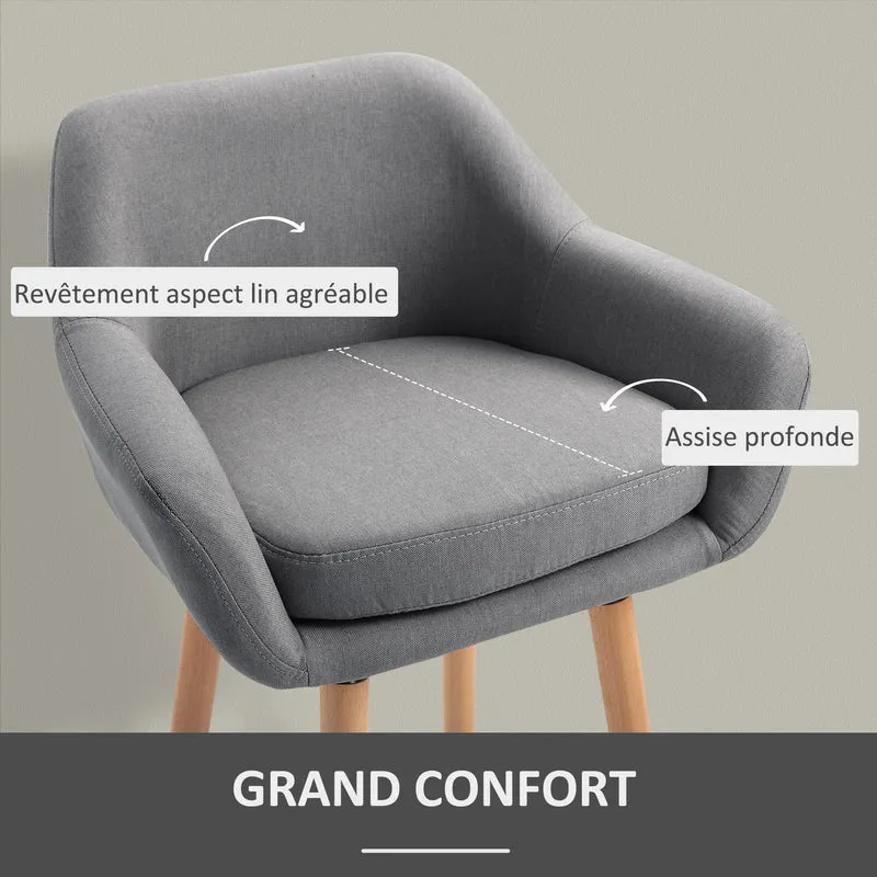Lot de 4 tabourets de bar 55 x 48 x 100 cm assise épaisse dossier et accoudoirs design scandinave en lin gris foncé 21_0002371