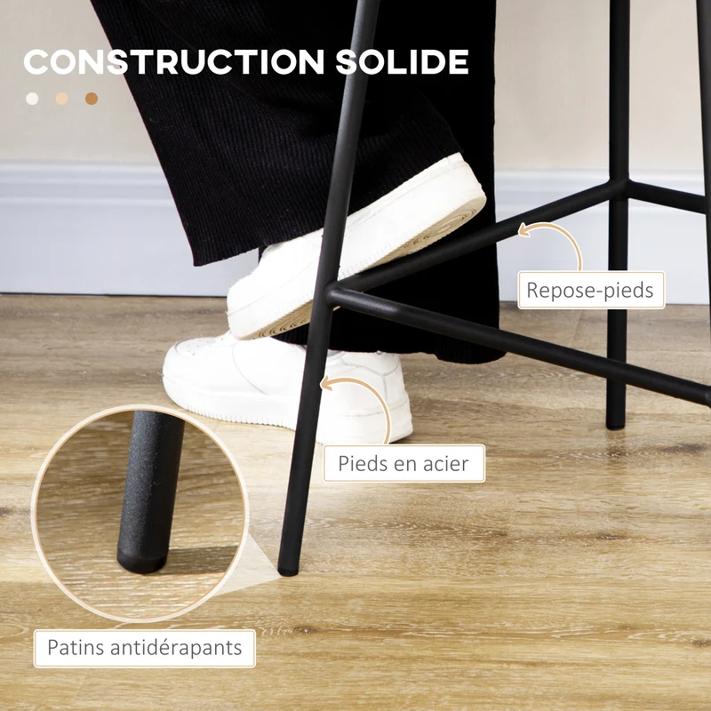 Lot de 4 tabourets de bar 42.5 x 39 x 66 cm assise confortable repose-pieds antidérapant vintage cuisine en rotin noir 21_0002372