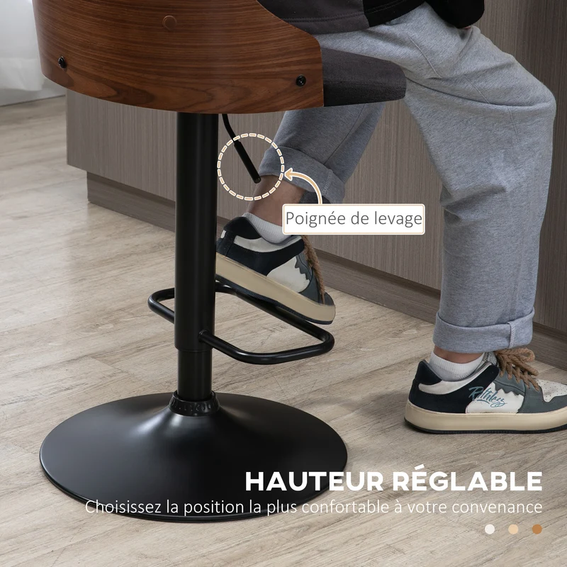 Lot de 2 tabourets de bar réglables 48 x 53 x 92.5-113 cm assise rembourrée dos style moderne en tissu polyester noir 21_0002308