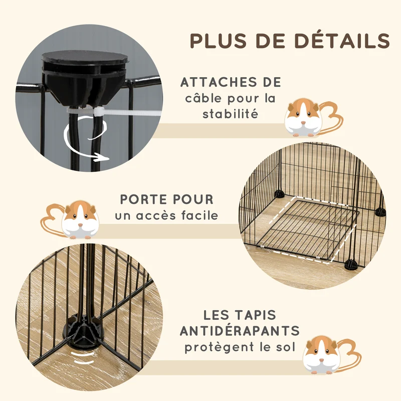 Lot de 2 enclos modulable pour petits animaux 175 x 70 x 45 cm 2 portes maillage serré sécurisé moderne en acier noir 21_0008038