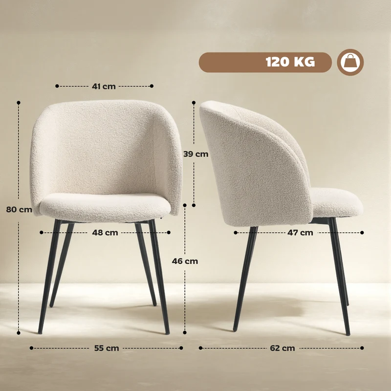 Lot de 2 chaises de salle à manger dossier incliné assise rembourrée 55 x 62 x 80 cm cosy moderne en polyester beige 21_0003194