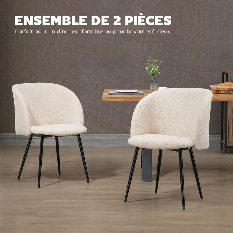 Lot de 2 chaises de salle à manger dossier incliné assise rembourrée 55 x 62 x 80 cm cosy moderne en polyester beige 21_0003194
