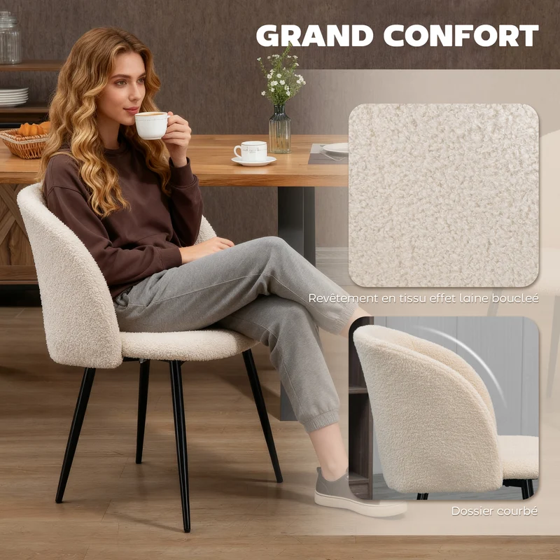 Lot de 2 chaises de salle à manger dossier incliné assise rembourrée 55 x 62 x 80 cm cosy moderne en polyester beige 21_0003194