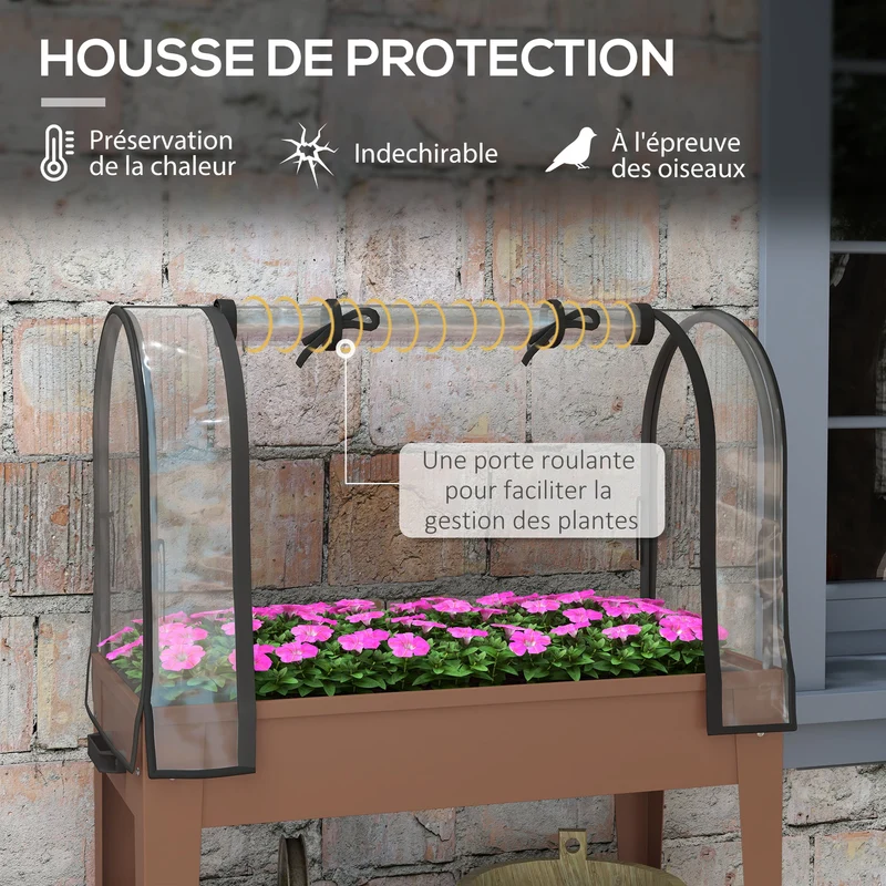 Jardinière surélevée 80 x 40 x 120 cm mini serre protection annuelle roulettes étagère contemporain en acier marron 21_0005422