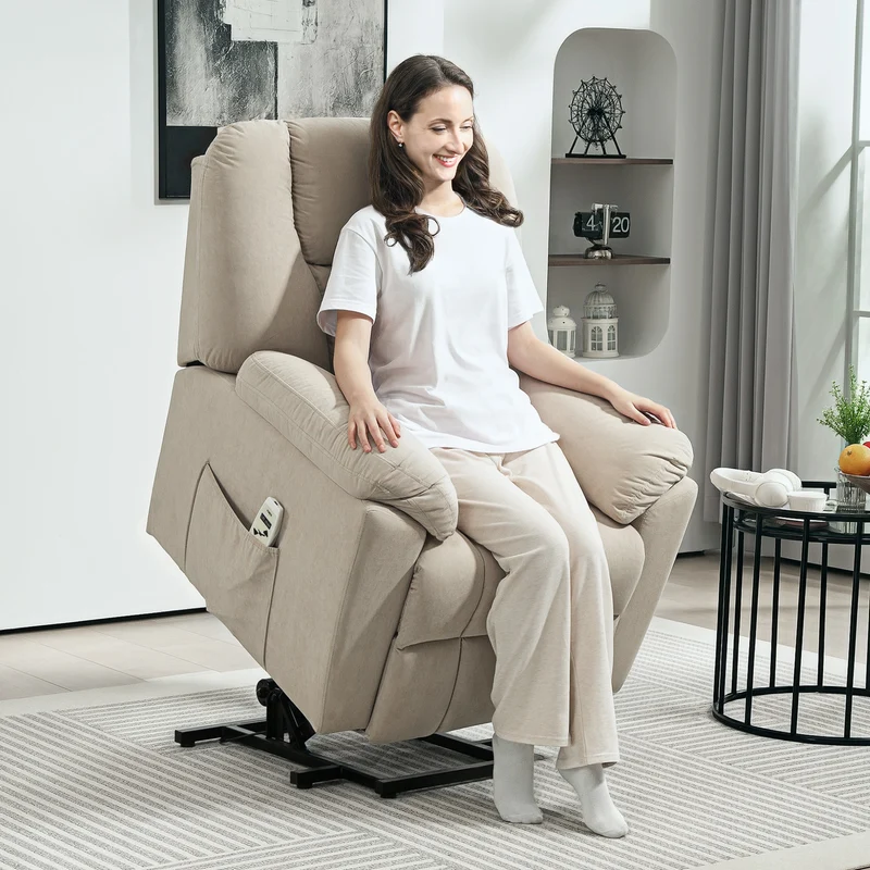 Fauteuil releveur électrique de relaxation salon grand 88 x 93 x 101 cm massage chauffant moderne cosy en velours beige 21_0000913