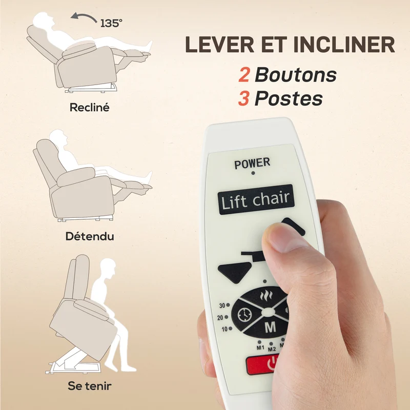Fauteuil releveur électrique de relaxation salon grand 88 x 93 x 101 cm massage chauffant moderne cosy en velours beige 21_0000913
