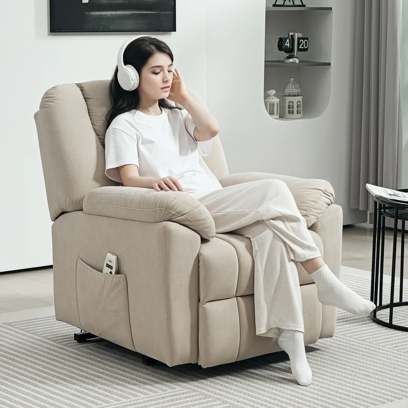 Fauteuil releveur électrique de relaxation salon grand 88 x 93 x 101 cm massage chauffant moderne cosy en velours beige 21_0000913