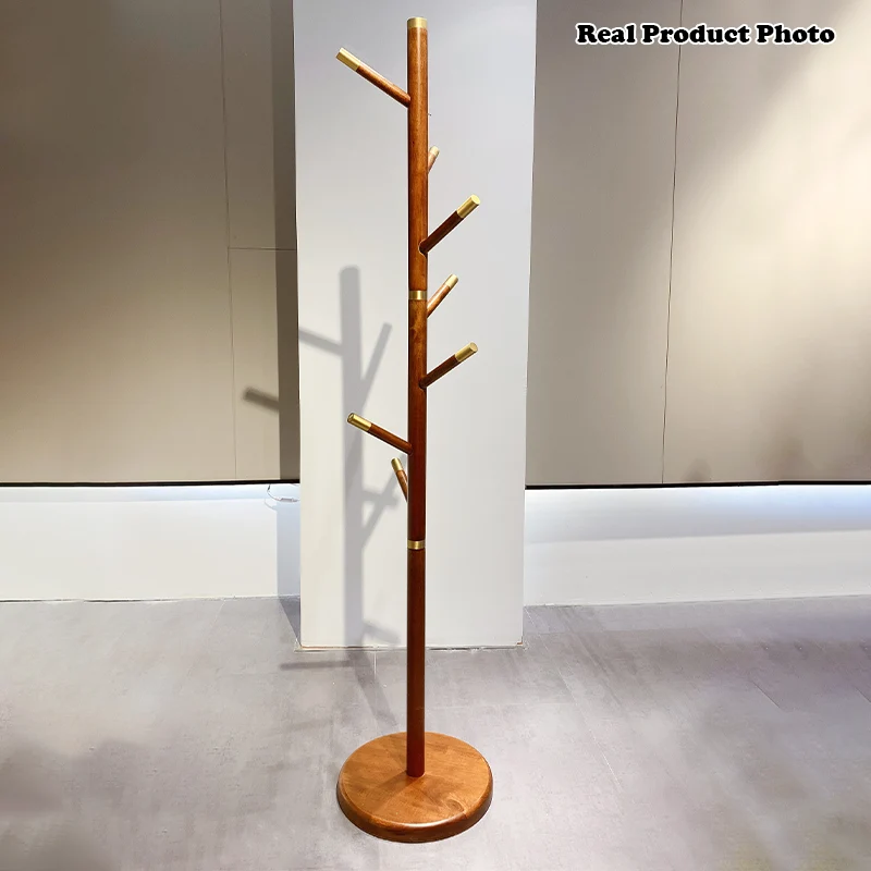 Mid-Century Vintage Wooden Coat Rack: Rubberwood With Copper Hook - Freestanding Hall Tree & Clothes Hanger For Entryway