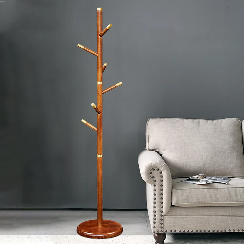 Mid-Century Vintage Wooden Coat Rack: Rubberwood With Copper Hook - Freestanding Hall Tree & Clothes Hanger For Entryway