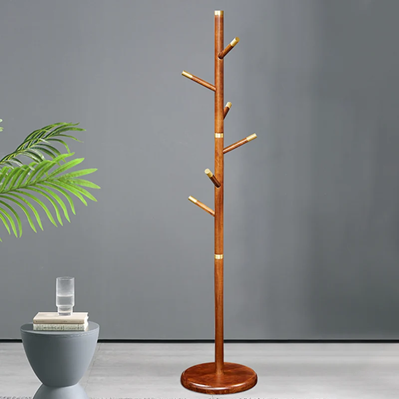 Mid-Century Vintage Wooden Coat Rack: Rubberwood With Copper Hook - Freestanding Hall Tree & Clothes Hanger For Entryway