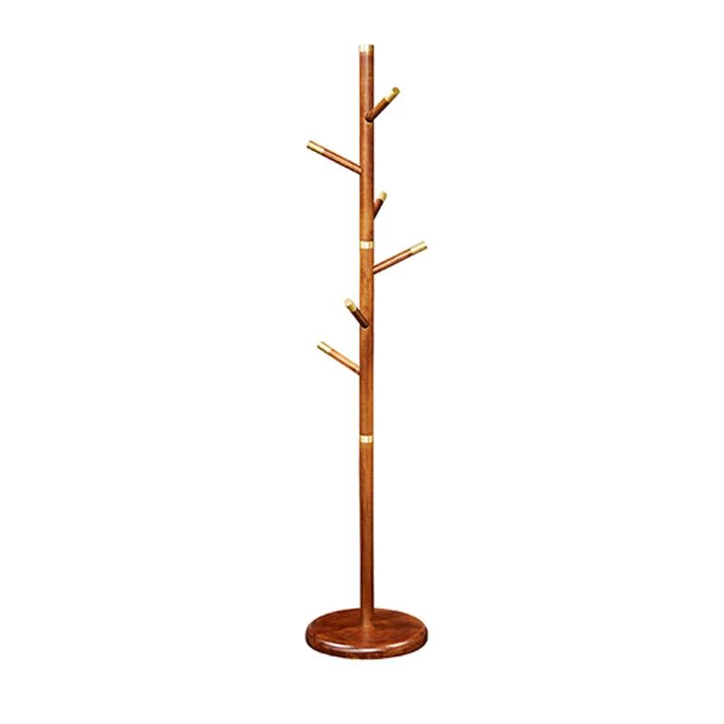 Mid-Century Vintage Wooden Coat Rack: Rubberwood With Copper Hook - Freestanding Hall Tree & Clothes Hanger For Entryway