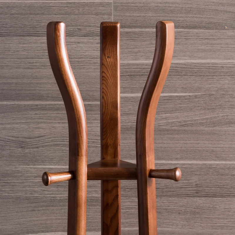 Elegant Vintage Ash Wood Coat Rack: Curved Branch-Style Hooks - Tripod Freestanding Sculptural Bentwood Hall Tree For Entryway