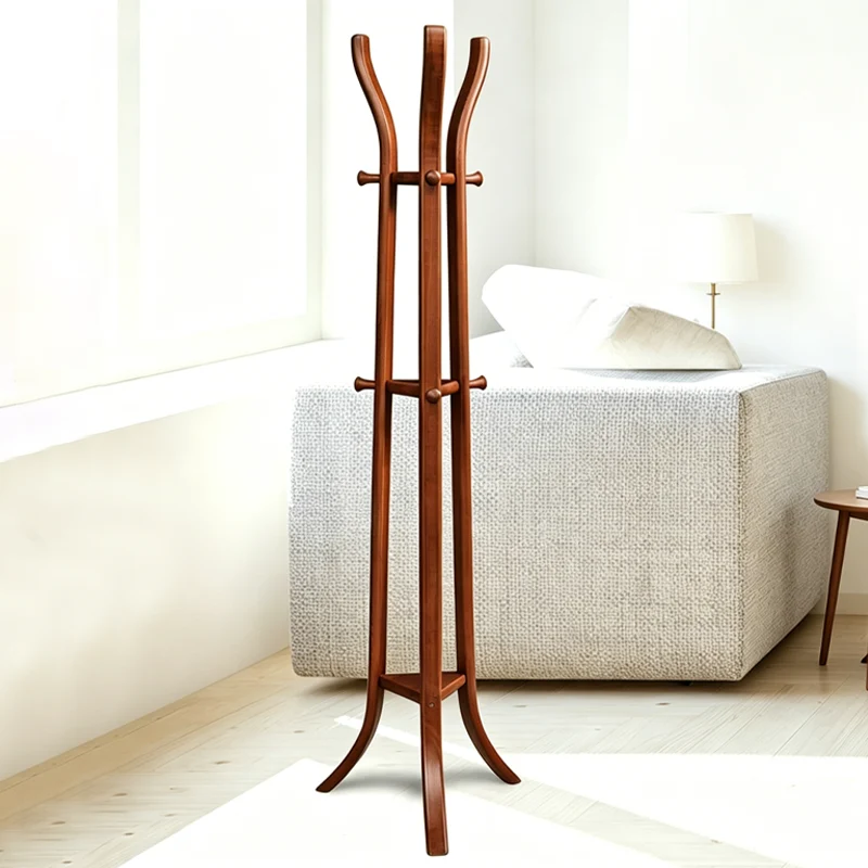 Elegant Vintage Ash Wood Coat Rack: Curved Branch-Style Hooks - Tripod Freestanding Sculptural Bentwood Hall Tree For Entryway