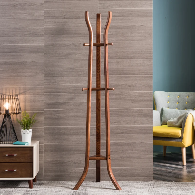 Elegant Vintage Ash Wood Coat Rack: Curved Branch-Style Hooks - Tripod Freestanding Sculptural Bentwood Hall Tree For Entryway