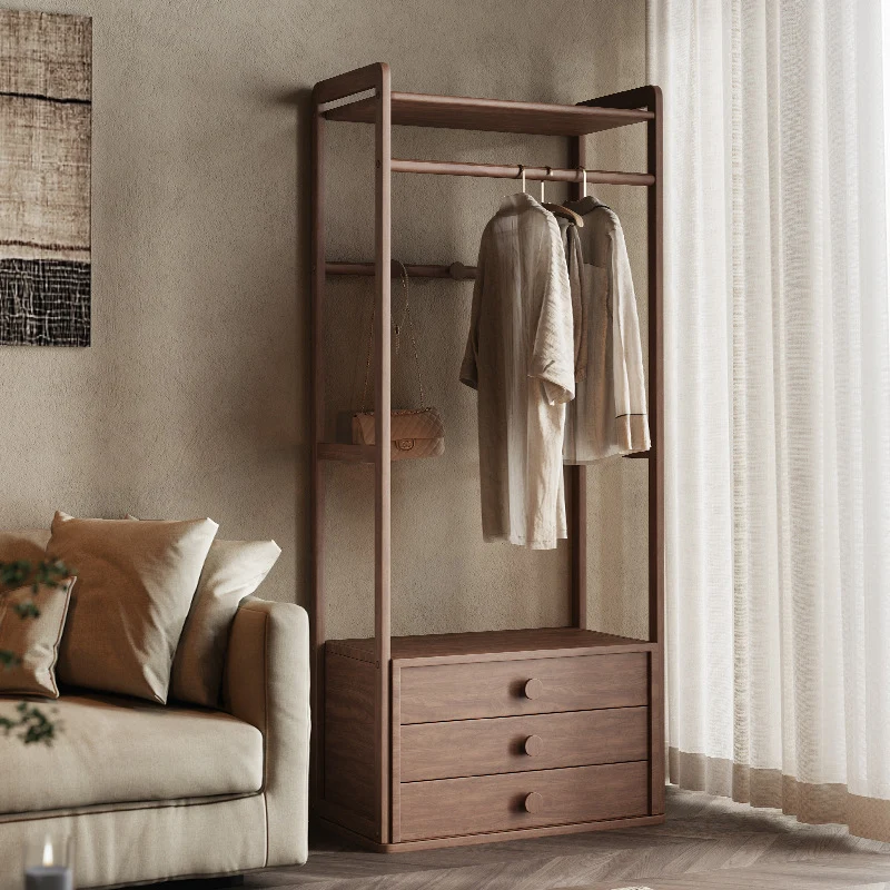 Traditional Multifunctional Ash Wood Garment Rack: 3-Drawer Clothing Organizer - Vintage Hanging Rod & Top Shelf Hall Tree For Bedroom