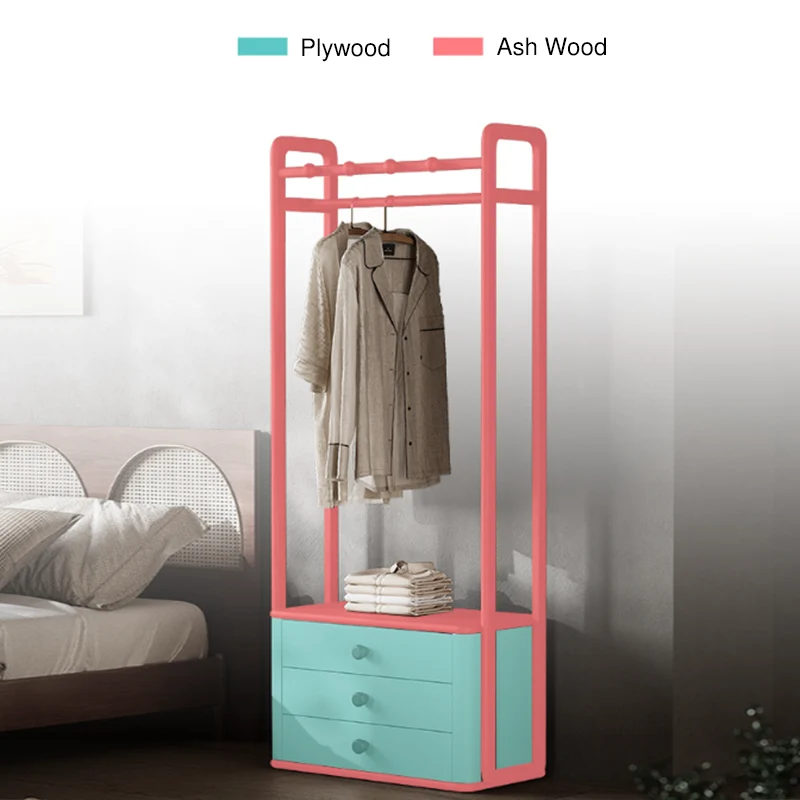 Traditional Multifunctional Ash Wood Garment Rack: 3-Drawer Clothing Organizer - Vintage Hanging Rod & Top Shelf Hall Tree For Bedroom