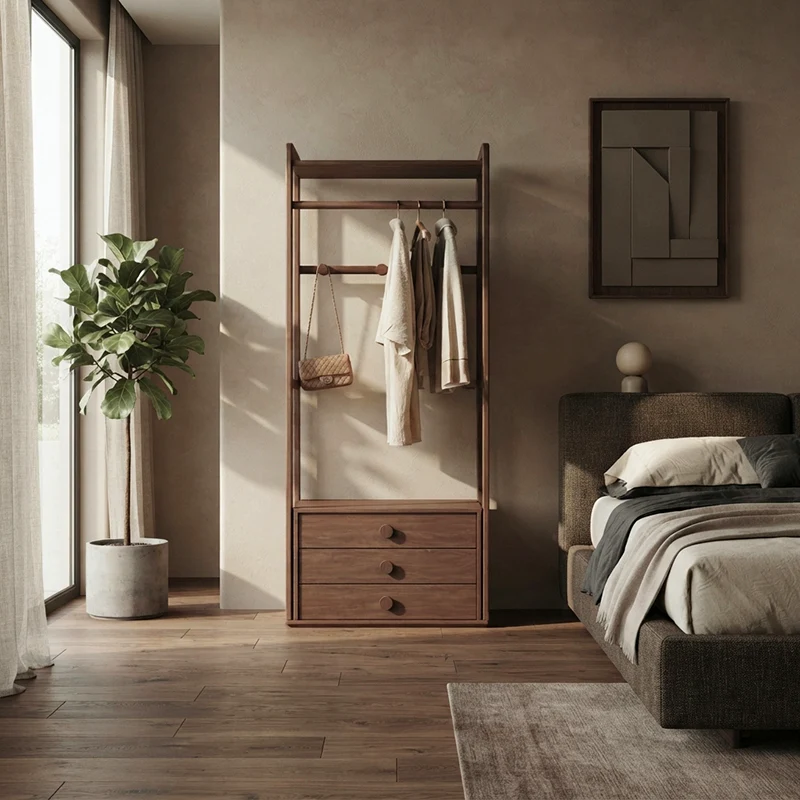 Traditional Multifunctional Ash Wood Garment Rack: 3-Drawer Clothing Organizer - Vintage Hanging Rod & Top Shelf Hall Tree For Bedroom