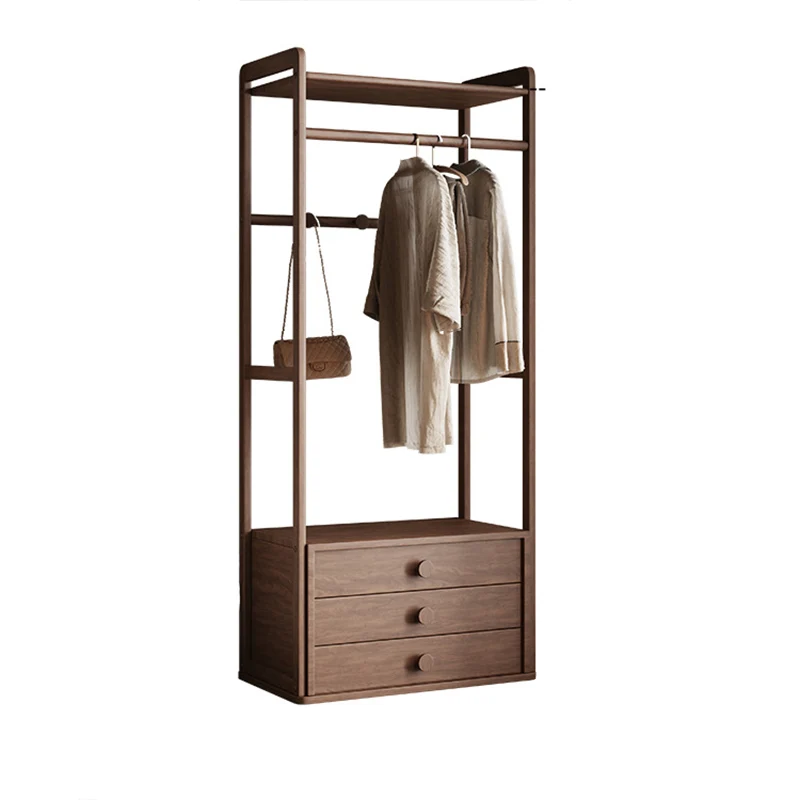 Traditional Multifunctional Ash Wood Garment Rack: 3-Drawer Clothing Organizer - Vintage Hanging Rod & Top Shelf Hall Tree For Bedroom