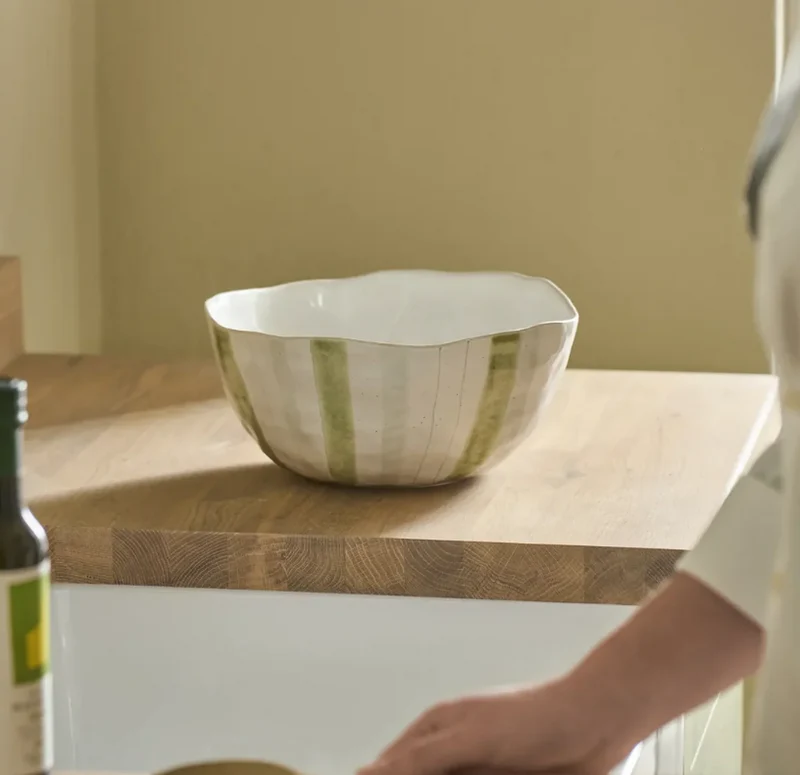 Hollywell Serving Bowl, Green Stripe