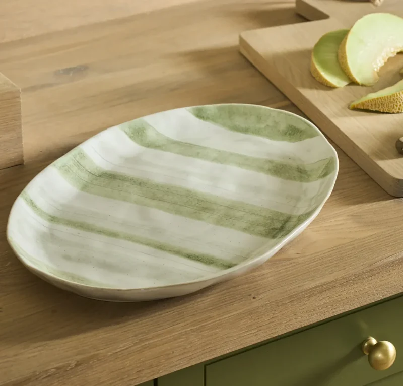 Hollywell Oval Platter, Green Stripe