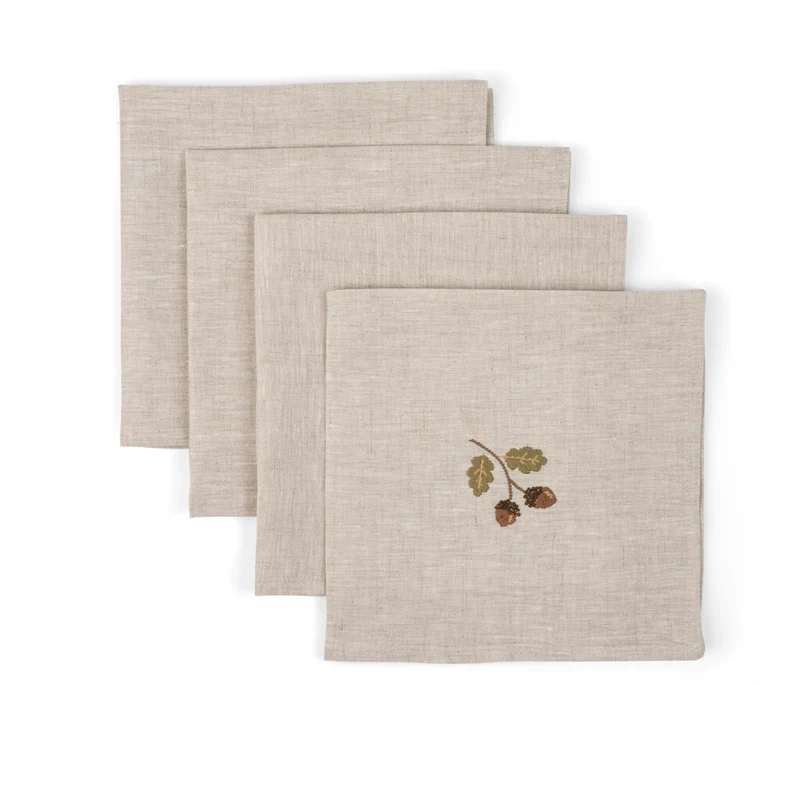 Acorn Linen Embroidered Napkins - Set of 4