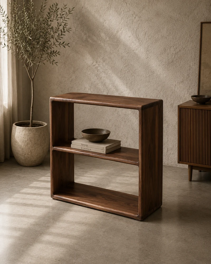 The Linea – Solid Black Walnut Narrow Bookcase
