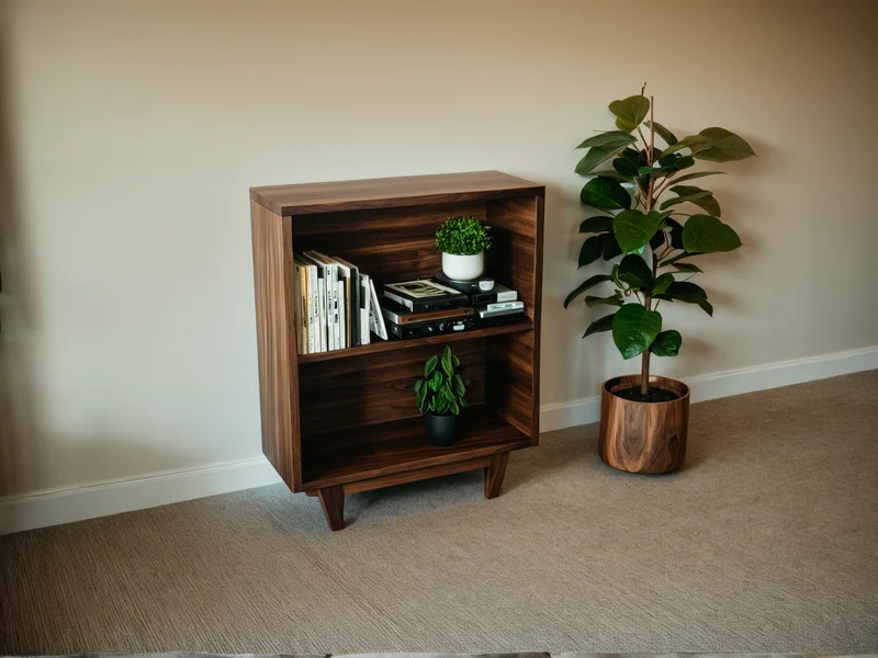 The Elmwood – Minimalist Black Walnut Console - Bookshelf