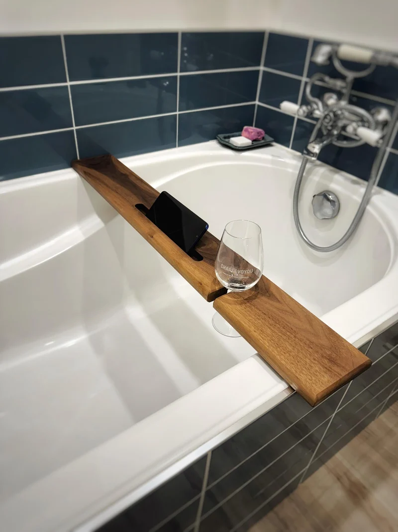 Black Walnut minimalist bath caddy - Bath tray