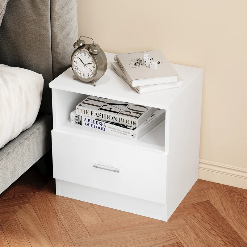 SIRHONA Table de chevet avec éclairage LED couleurs ajustables table de canapé avec tiroirs et compartiment ouvert table de chevet pour chambre à coucher Blanc 45 x 35 x 46.5 cm