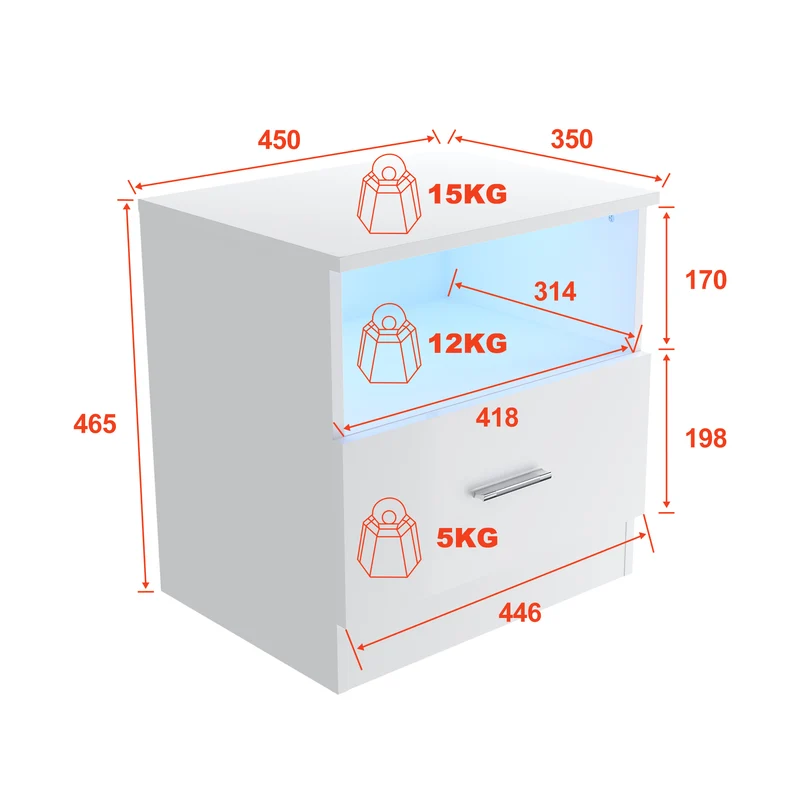 SIRHONA Table de chevet avec éclairage LED couleurs ajustables table de canapé avec tiroirs et compartiment ouvert table de chevet pour chambre à coucher Blanc 45 x 35 x 46.5 cm