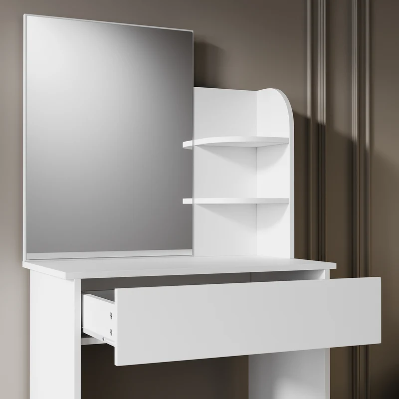 SIRHONA Coiffeuse avec Miroir, Table de Maquillage avec Grands Tiroirs et étagères de rangement, Blanc 70x40x140cm