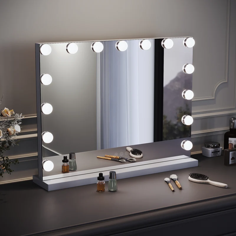 SIRHONA Armoire à Miroir LED Maquillage Lumineux Miroir Maquillage Hollywood avec15 Ampoules 3 Couleurs Lumières Ajustables 58x45.5 cm