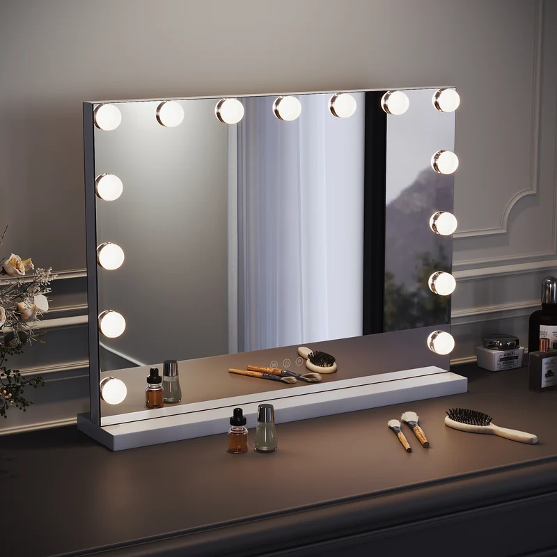 SIRHONA Armoire à Miroir LED Maquillage Lumineux Miroir Maquillage Hollywood avec15 Ampoules 3 Couleurs Lumières Ajustables 58x45.5 cm